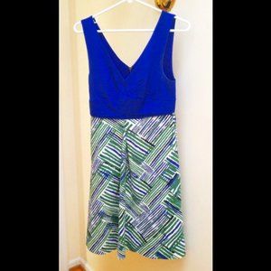 Anthropologie blue Dress with stripe skirt size 4